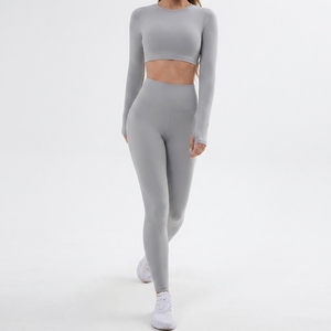 High Waist Full Length Solid Color Yoga <b>Leggings</b> Seamless Elastic Waist <b>Orange</b> Logo On Right Leg - Product Image 6