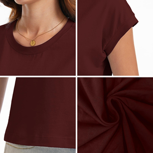 เสื้อครอปท็อปผู้หญิงสำหรับฤดูร้อน ผ้าฝ้ายผสมเนื้อนุ่ม สวมใส่สบาย แขนสั้น คอกลม ยืดหยุ่น แฟชั่นทันสมัย ราคาประหยัด - Product Image 3