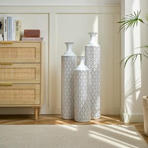 Minimalist Coastal Iron Floor <b>Vases</b> <b>Set</b> with Geometric Pattern White and Black Eco-Friendly for Modern Home Decor - Product Image 4