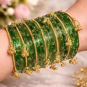 Premium Golden Plated Trendy Multi-Tone Glass Pearl Churiyan <b>Bangle</b> <b>Set</b> Ombre Finish Glitter Accents Custom Colors Traditional - Product Image 1