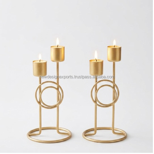 Modern Dual-Cup <b>Tealight</b> Holders – Set of 2 Tiered Matte Gold Wire Stands - Product Image 6