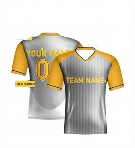 Camiseta de Fútbol Personalizada, 100% Poliéster, Tejido de Malla Transpirable de Secado Rápido, Cuello en V, Manga Corta, Impresión por Transferencia de Calor, Nombre del Equipo Personalizado - Product Image 1