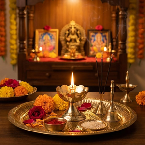 Lampe à huile traditionnelle en laiton en forme de fleur Payali Diya pour la décoration de la maison, du temple, la fête de Diwali et l'Aarti - Product Image 1
