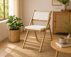 Silla Plegable de Bambú para Bistro con Cojín, Hecha a Mano, Portátil, para Interiores y Exteriores, con Estructura Natural Duradera, OEM ODM - Product Image 1