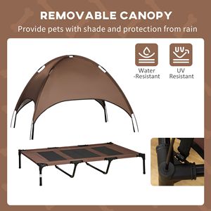 Lettino Rialzato Portatile per Cani 122x91 cm con Tettuccio Parasole Anti-UV Colore Caffè per Esterni - Product Image 6