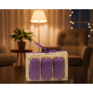Three small rose <b>pillar</b> <b>candles</b> Soy wax Scented Decoration-for Christmas Easter Birthday & Valentine's Day - Product Image 1