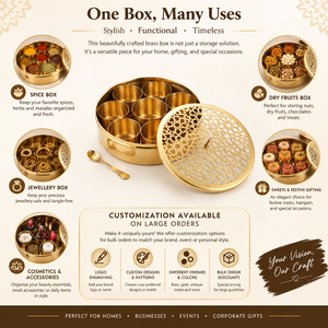 Decorative Brass Masala <b>Container</b> with Hexagon Design Lid | Multi Compartment Indian Spice Box for Home Décor and Culinary Use - Product Image 4