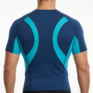 Men Compression Shirt Short Sleeve Bape T Shirt for Men Apparel <b>Tshirt</b> Navy Blue Turquoise Workout Fitness Sportswear Top - Product Image 4