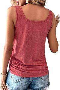 Camiseta sin mangas roja para mujer con detalle de botones y lazo lateral, top informal de punto con cuello redondo - Product Image 2