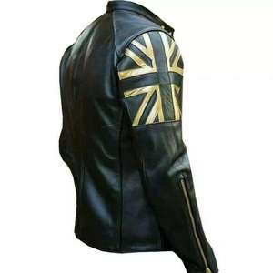 Veste en cuir pour homme avec logo de marque moderne, col montant, couleur unie, décontractée, imperméable, respirante, état neuf, fiable - Product Image 2