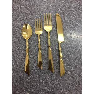 Stainless Steel Set Of 4 <b>Flatware</b> Gold Color Plated Ideal For Kitchenware Tabletop Gifting Home Use Newest Design Handle Cutlery - Product Image 1