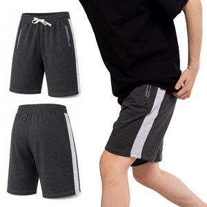 Shorts Bermuda en coton gris foncé pour homme avec bande latérale et cordon de serrage à la taille, tenue décontractée - Product Image 1