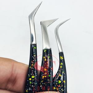 Handmade Professional Beauty <b>Applicator</b> Premium Quality Solid Stainless Steel <b>Eyelash</b> Tweezers Black Glitter Rubber Coated - Product Image 6