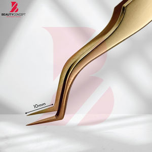 Herramientas de Belleza de Acero Inoxidable Duraderas con MOQ Bajo, Juego de Pinzas para Extensión de Pestañas de Alta Precisión y Calidad, Chapadas en Oro - Product Image 2