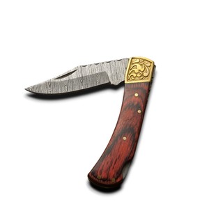 Couteaux pliants EDC de camping et de chasse, très demandés, de qualité supérieure, en acier Damascène, ultra-affûtés, avec manche en laiton et bois Pakka, OEM - Product Image 1