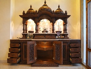 Large Size Teak Wood <b>Temple</b> with Storage Cabinets Customized Wooden <b>Temple</b> for <b>Home</b> Export Quality Pooja Unit At Wholesale Price - Product Image 5