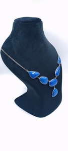 Collar de Ágata Natural con Detalles en Latón, Hecho a Mano, con Piedra Azul, Plateado, Estilo Bohemio, Joyería de Regalo para Mujer, 22 Pulgadas - Product Image 2