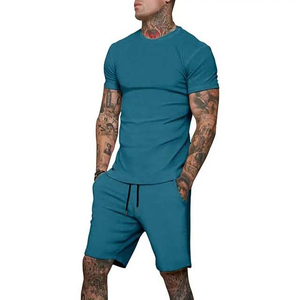 Conjunto de Camiseta y Pantalones Cortos de Algodón 100% Sólido de Alta Calidad, Dos Piezas, Ropa Deportiva Informal Personalizada, Venta al Por Mayor, Manga Corta de Verano - Product Image 4
