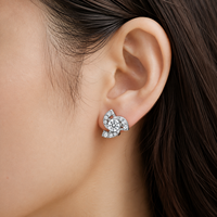 Geometrische Blumen-Ohrstecker Brillantschliff Moissanit Versilbert Damen Hochzeitsschmuck Krappenfassung Trendiger Stil