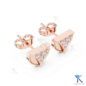 Lab Grown Diamond Geometric Shield <b>Stud</b> Earrings 3 Stone Cluster 14K 18K Solid Gold Fine Women Jewelry Anniversary Bridal Gift - Product Image 5