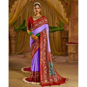 DISEÑADOR GEORGETTE BORDADO FOIL PRINT SAREE CON BLUSA SIN COSTAR LAVANDA - Product Image 1