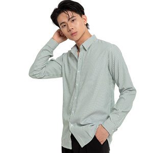 Chemise habillée rayée à manches longues pour homme, 100 % coton popeline, infroissable, col rabattu, style décontracté chic, manches longues, pour le printemps - Product Image 5
