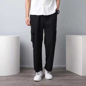 <b>Men's</b> OEM Custom High Quality <b>Black</b> <b>Cargo</b> <b>Pants</b> Straight Fit Elastic Multiple Pockets Casual Summer Style Lightweight Oxford - Product Image 1