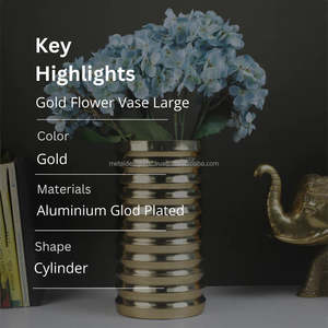 Gold Metal Flower <b>Vase</b> for Living Room and Office Table Decoration Handcrafted Decorative Metal <b>Vase</b> with Antique Brass Finish - Product Image 3