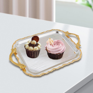 Bandeja Rectangular Decorativa de Acero Inoxidable con Asas Florales Doradas y Borde Repujado para Bodas, Mesas de Comedor y Hoteles - Product Image 5