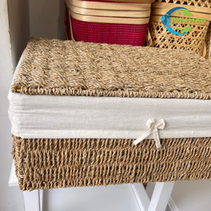Wicker SEAGRASS STORAGE <b>BASKET</b> with Lid Cotton Liner Gift <b>Basket</b>, <b>Hamper</b> and Packaging Solution - Product Image 3