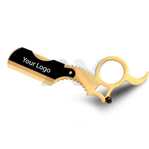 Rasoir droit professionnel plaqué or pour barbier, rasoir droit à anneau unique pour hommes, rasoirs de haute qualité avec logo personnalisé gravé - Product Image 1