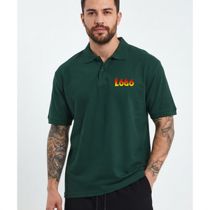 Polo de algodón verde de manga corta para hombre, diseño casual transpirable de color liso con logo frontal estampado, ideal para golf. ¡Venta caliente! - Product Image 1
