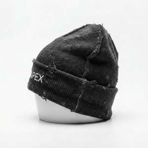 Gorro de punto negro desgastado para hombre, gorro de invierno con dobladillo, gorra unisex estilo streetwear, gorro tipo calavera, accesorio de moda al por mayor con logotipo personalizado - Product Image 3