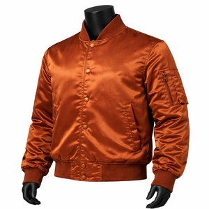 <b>Men</b> Satin Varsity <b>Jacket</b> <b>Casual</b> Baseball Style Full Zip Outerwear Smooth Fabric Ribbed Trim Fashion Streetwear <b>Jacket</b> Custom - Product Image 1