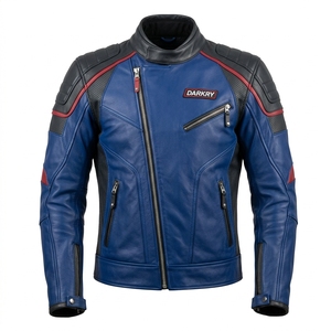 Blouson en cuir de moto bleu et noir pour homme, rembourré, pour motard, équipement de performance, vêtement d'extérieur, vente en gros personnalisée - Product Image 1