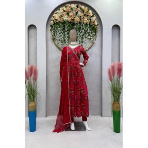 IMPRESIÓN DIGITAL DE MUSELINA ATRACTIVA CON TRABAJO A MANO BOTTOM CON DUPATTA ROJO - Product Image 1