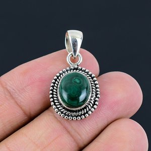 Pendentifs en argent sterling 925 avec pierre précieuse malachite, accessoires, malachite verte fine, pendentif rond en argent sterling 925 - Product Image 2