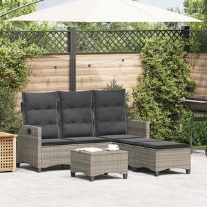 Set Divano da Giardino in Rattan PE Grigio con Braccioli Regolabili Grandi, Arredamento da Esterno - Product Image 1