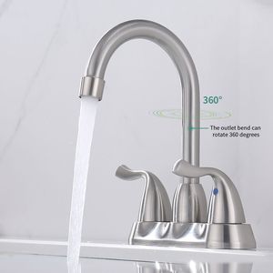 Rubinetto per lavabo camper in plastica a 2 maniglie senza piombo con scarico a scomparsa a 3 fori, finitura nichel spazzolato, tubi di alimentazione UPC - Product Image 2