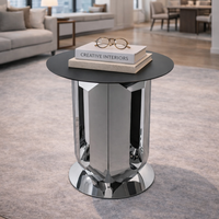 Table basse moderne de luxe en métal Drake, finition miroir, base en acier inoxydable, plateau en métal noir durable, garantie 1 an, meubles pour la maison
