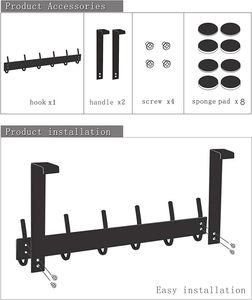 Perchero para colgar sobre la puerta con 6 ganchos, sin necesidad de taladrar, organizador de metal para colgar abrigos - Product Image 6
