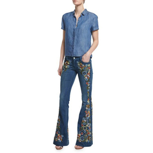 Pantalon en jean décontracté pour femme, taille haute, jambe large, extensible, respirant, séchage rapide, broderie personnalisée - Product Image 6