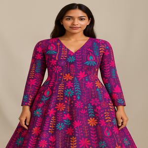 Vibrante Estampado Floral Botánico de Verano en Muselina Orgánica de Viscosa, Diseño Floral de Prado para Mujeres y Niñas, Corte en A - Product Image 4