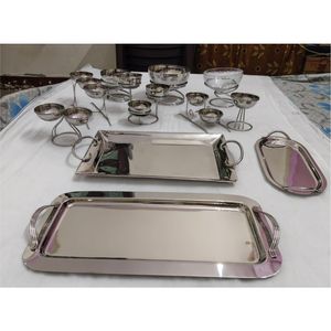 Luxury Stainless Steel Oval Decorative Tray <b>Mirror</b> Polish Metal Serving Platter Cutout Handles Tableware <b>Coffee</b> <b>Table</b> Decor Tray - Product Image 5