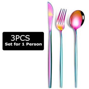 Durable High Grade Stainless Steel Plate Cutlery Set Rainbow Color Knife Spoon Fork Traditional <b>Flatware</b> for Wedding At Low Cost - Product Image 3