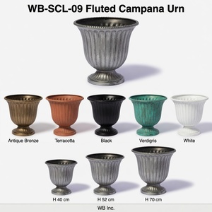 Urne classique cannelée en aluminium avec patine antique, jardinière d'extérieur avec trou de drainage, style traditionnel, tailles S/M/L - Product Image 2