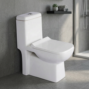 WC monobloc en céramique à profil carré moderne avec système de chasse d'eau siphonique pour une infrastructure sanitaire haut de gamme - Product Image 2