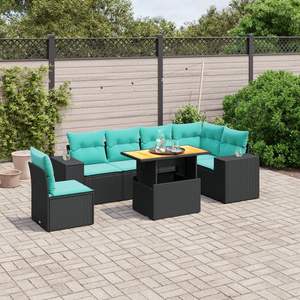 Set Divano da Esterno a 7 Pezzi in Polyrattan Nero con Cuscini - Elegante Arredamento da Giardino - Product Image 1