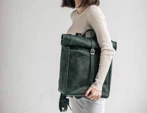 Retro Genuine <b>Leather</b> Roll Top <b>Backpack</b> Heavy Duty Cowhide <b>Leather</b> Laptop Rucksack For Men Fashion Travel Bag LRTB-0107D - Product Image 3