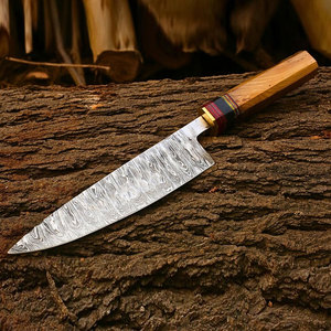Couteau de Chef de Cuisine en Acier Damas Haute Qualité Haute Performance, Manche en Bois pour Droitier, Étui en Cuir, Fait Main, Écologique - Product Image 2